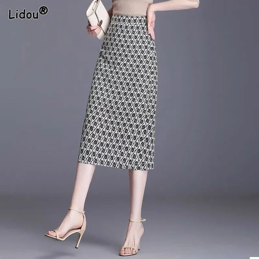 2022 New Korean Fashion Floral Chiffon Office Lady Printing Hip Skirt Slim Empire Mid-calf Lightly Cooked Women&#39;s Clothing Grace